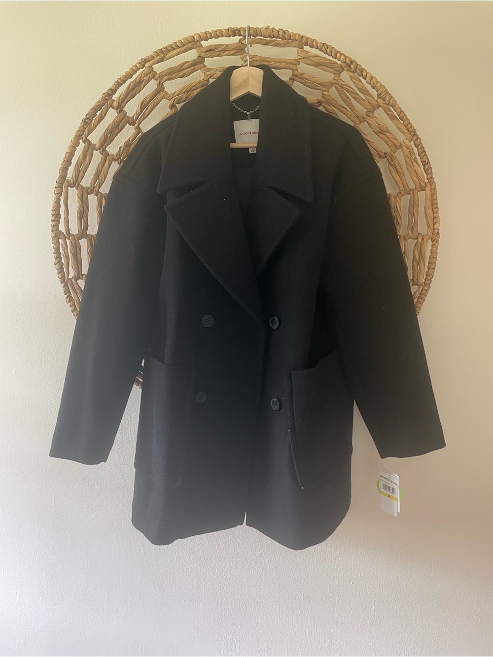 Lucky Brand Black Double-Breasted Wool Coat